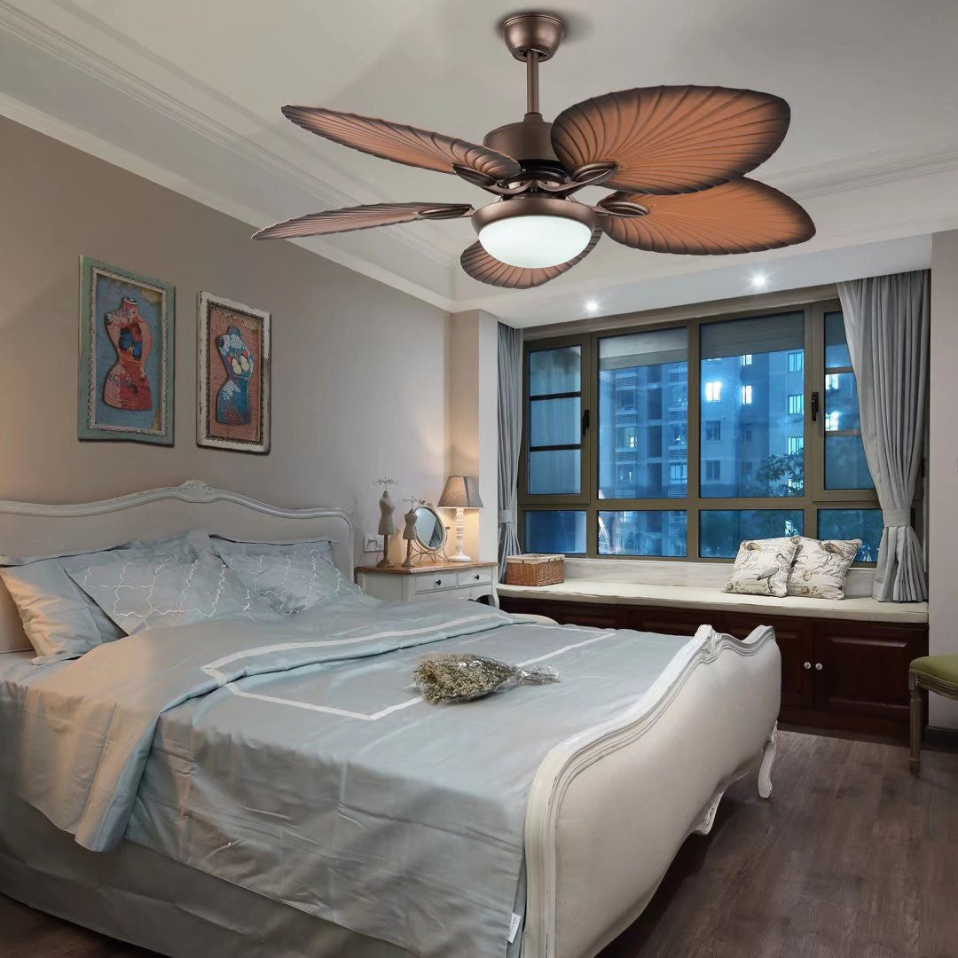 HomeRoots Classy Metal Ceiling Fan And LED Lamp With Bronze Finish