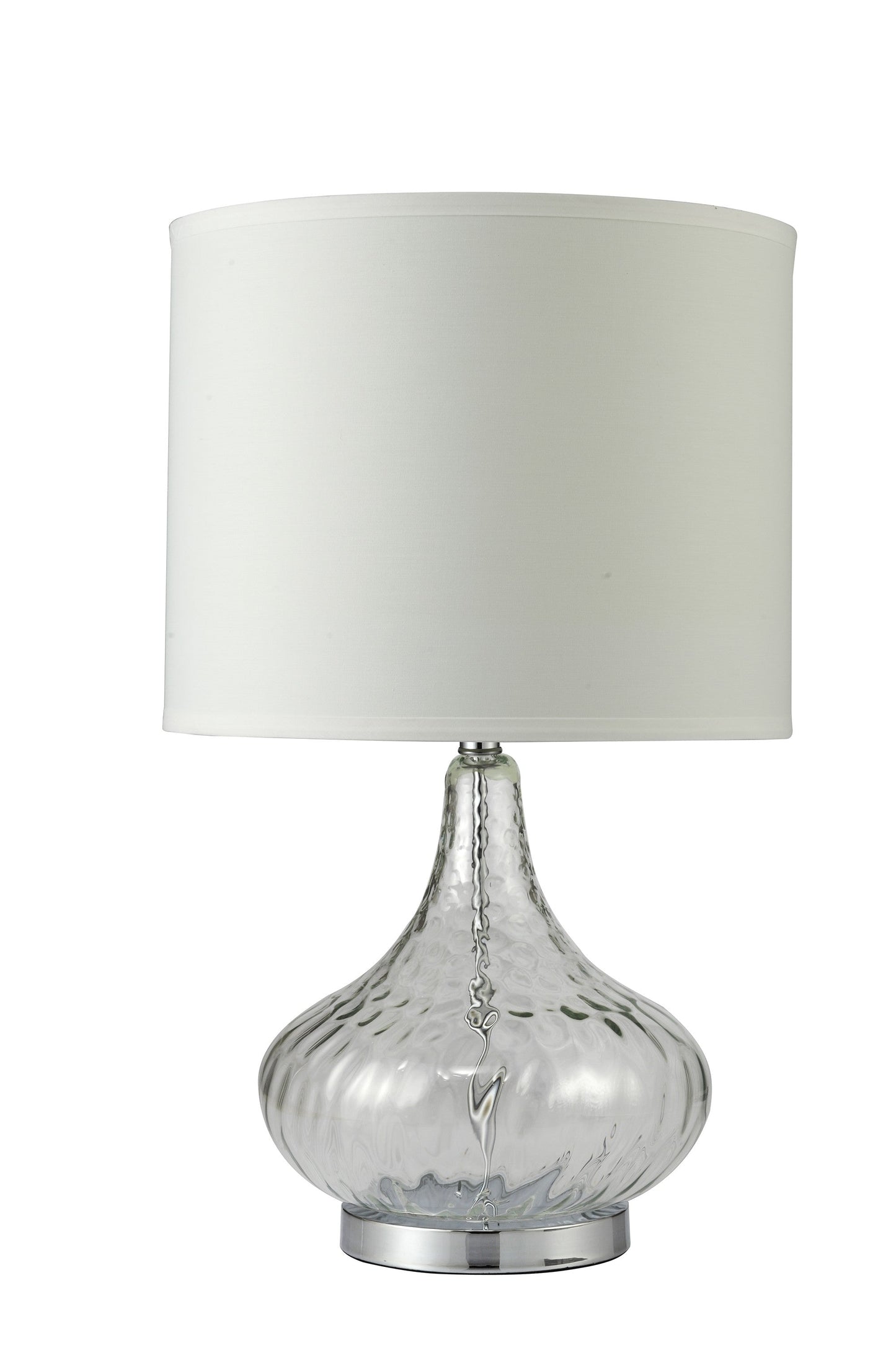 HomeRoots Clear Textured Glass Table Lamp With White Shade