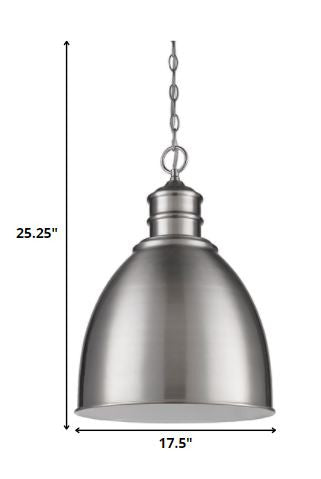 HomeRoots Colby 1-Light Pendant Gloss White Interior Shade With Satin Nickel Finish