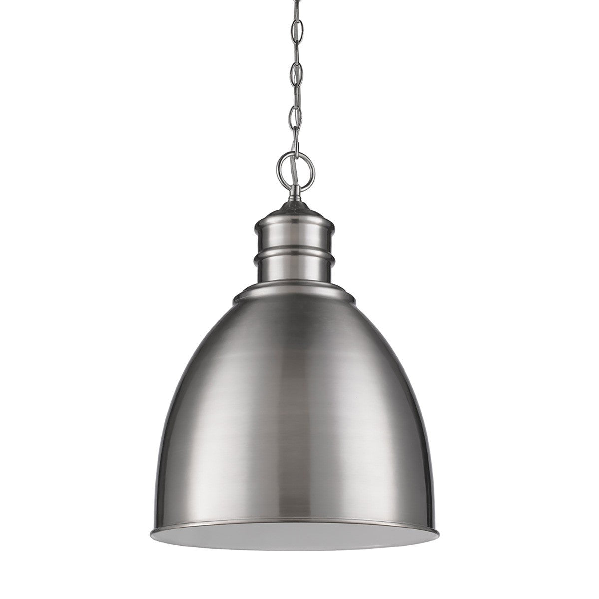 HomeRoots Colby 1-Light Pendant Gloss White Interior Shade With Satin Nickel Finish
