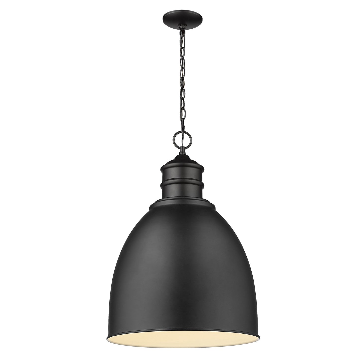 HomeRoots Colby 1-Light Pendant With Gloss White Interior Shade in Matte Black Finish