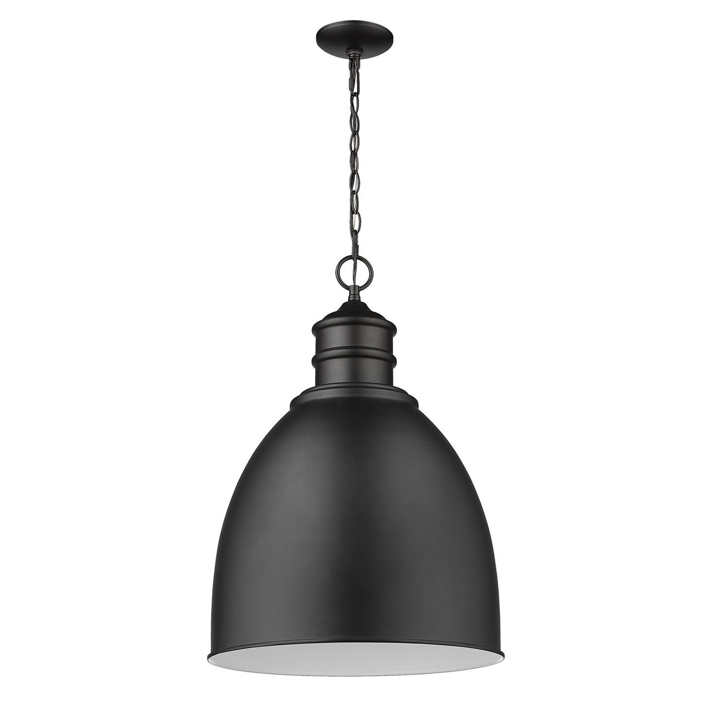 HomeRoots Colby 1-Light Pendant With Gloss White Interior Shade in Matte Black Finish