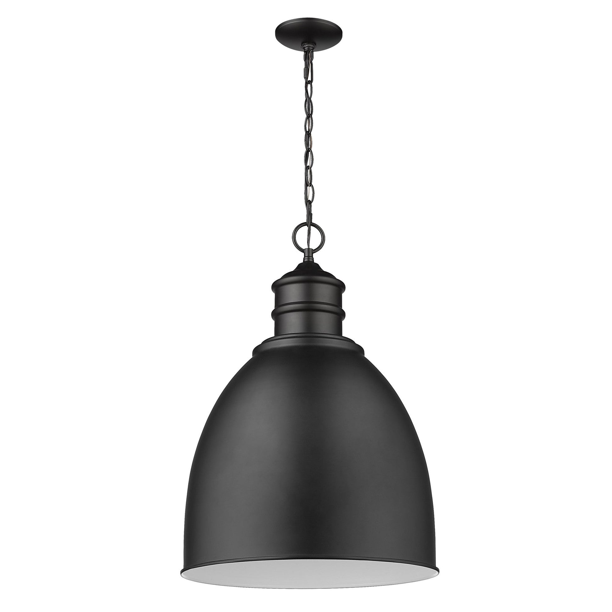 HomeRoots Colby 1-Light Pendant With Gloss White Interior Shade in Matte Black Finish