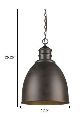 HomeRoots Colby 1-Light Pendant With Raw Brass Interior Shade in Oil-Rubbed Bronze Finish