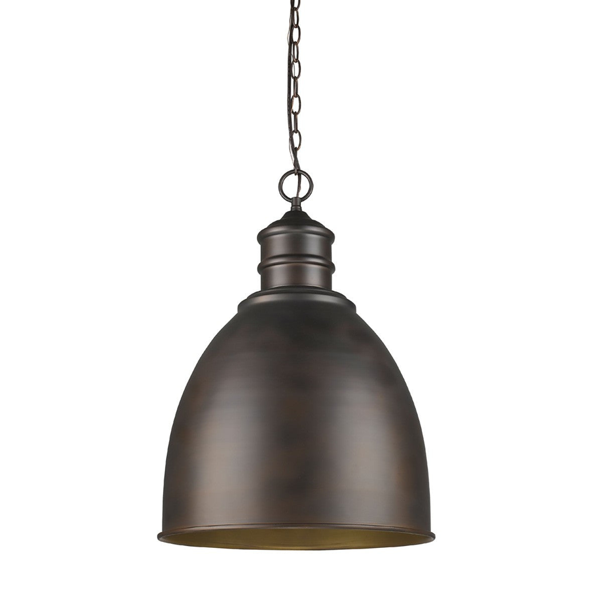 HomeRoots Colby 1-Light Pendant With Raw Brass Interior Shade in Oil-Rubbed Bronze Finish