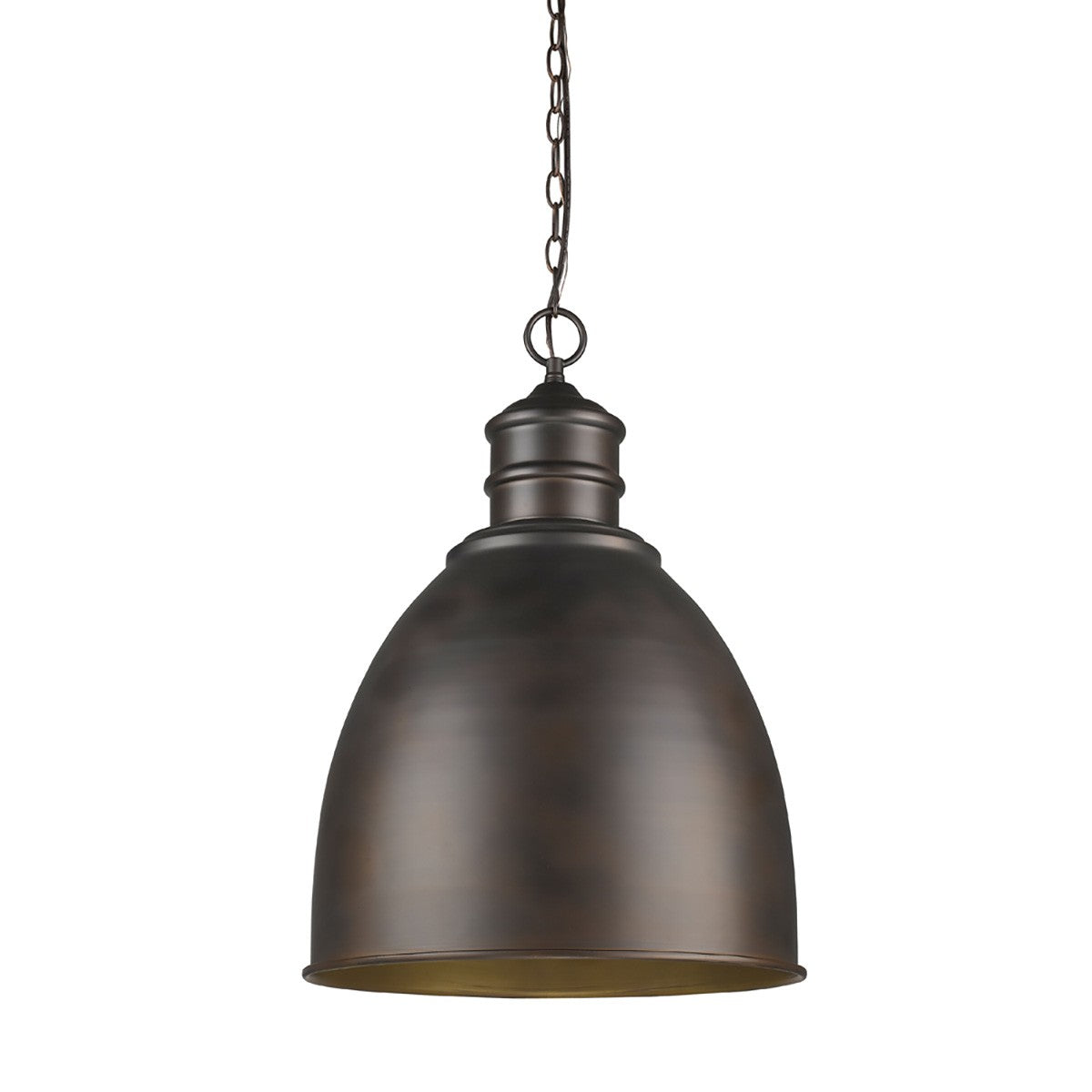 HomeRoots Colby 1-Light Pendant With Raw Brass Interior Shade in Oil-Rubbed Bronze Finish