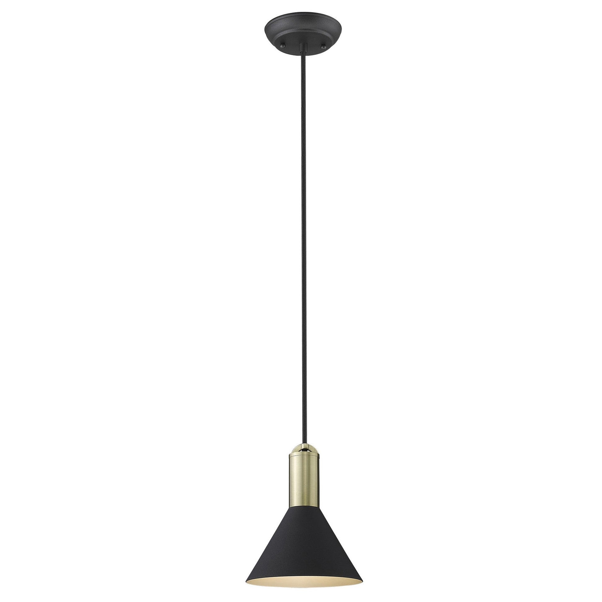 HomeRoots Conical Pendant Hanging Light in Matte Black and Gold Finish
