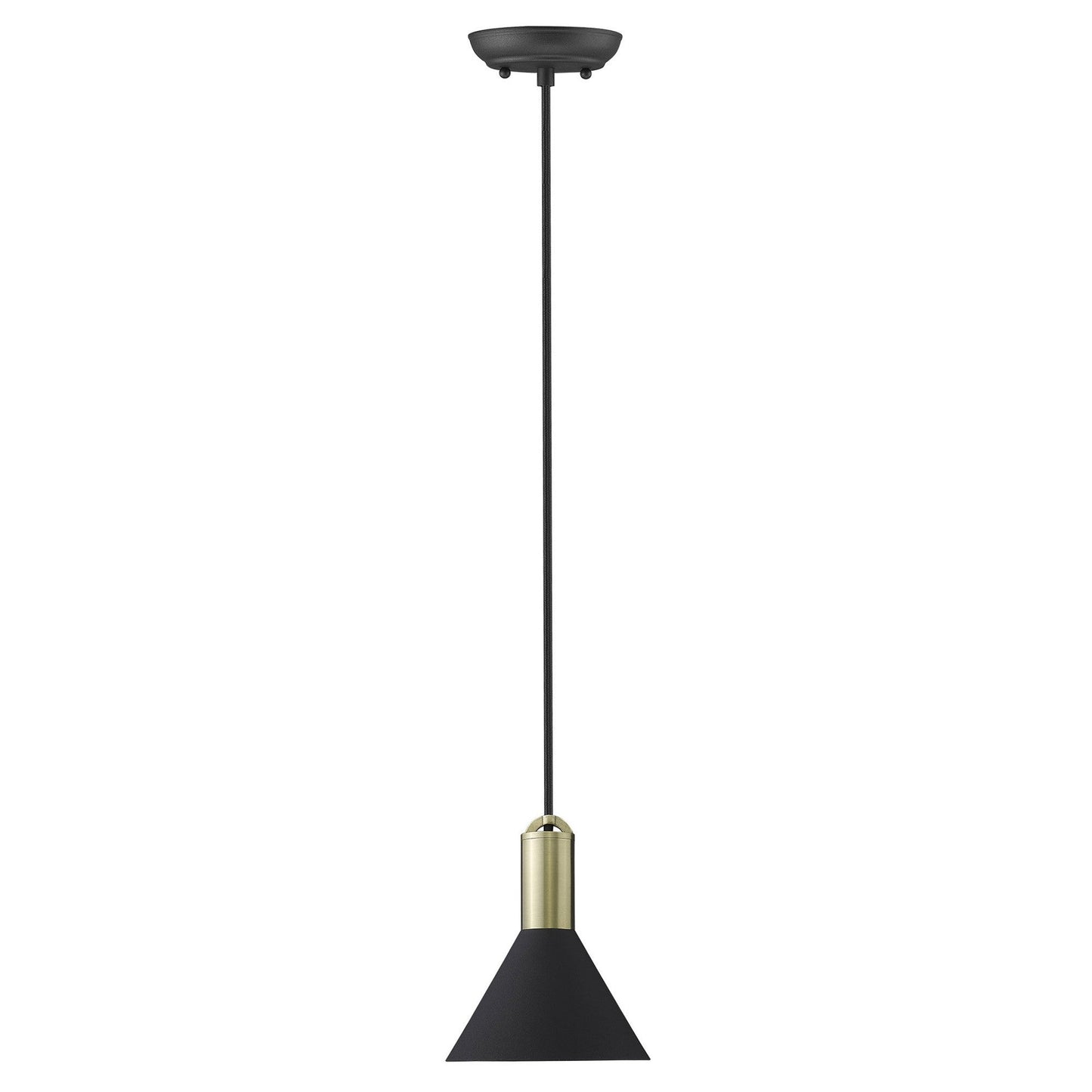 HomeRoots Conical Pendant Hanging Light in Matte Black and Gold Finish