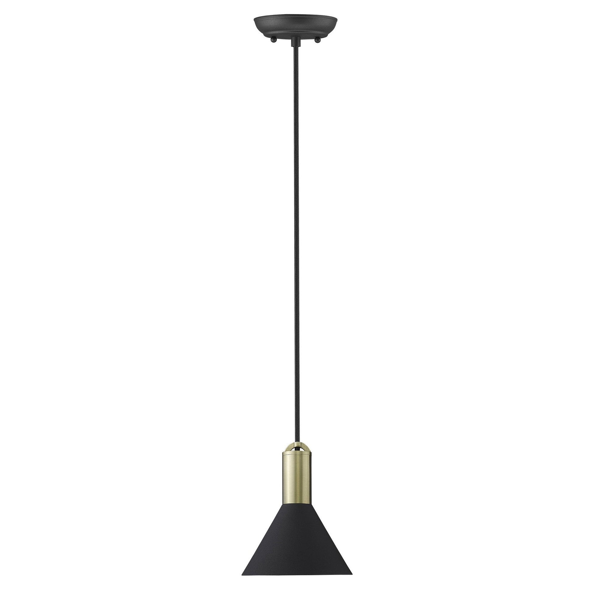 HomeRoots Conical Pendant Hanging Light in Matte Black and Gold Finish