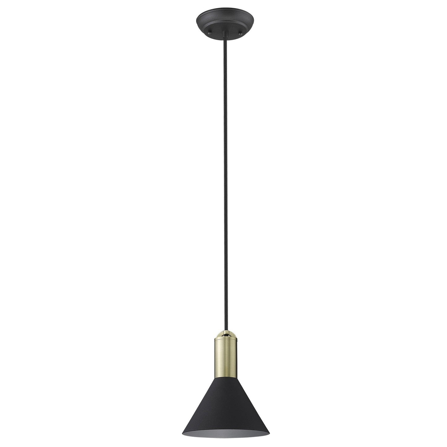 HomeRoots Conical Pendant Hanging Light in Matte Black and Gold Finish