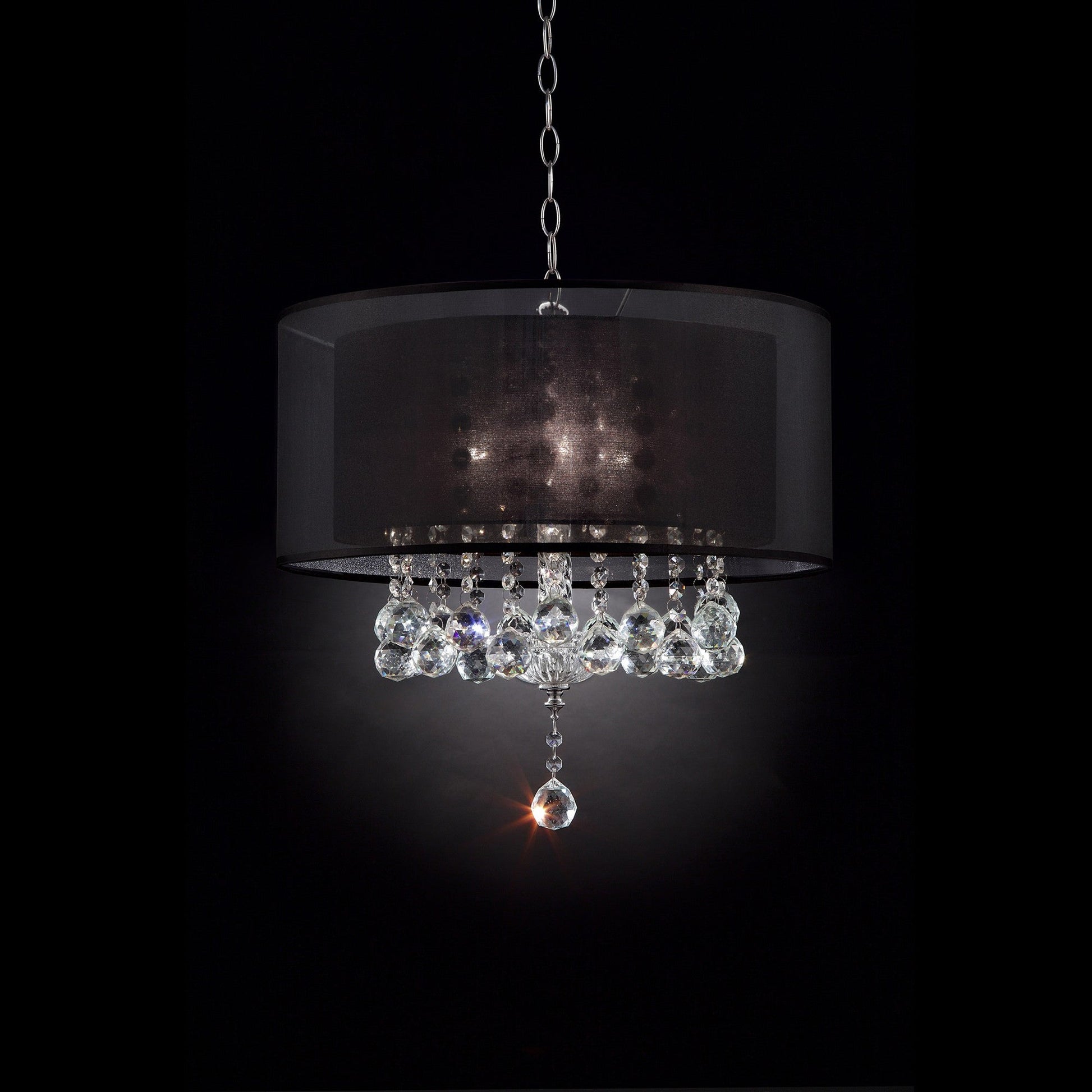 HomeRoots Contempo Silver Ceiling Lamp With Black Shade and Crystal Accents