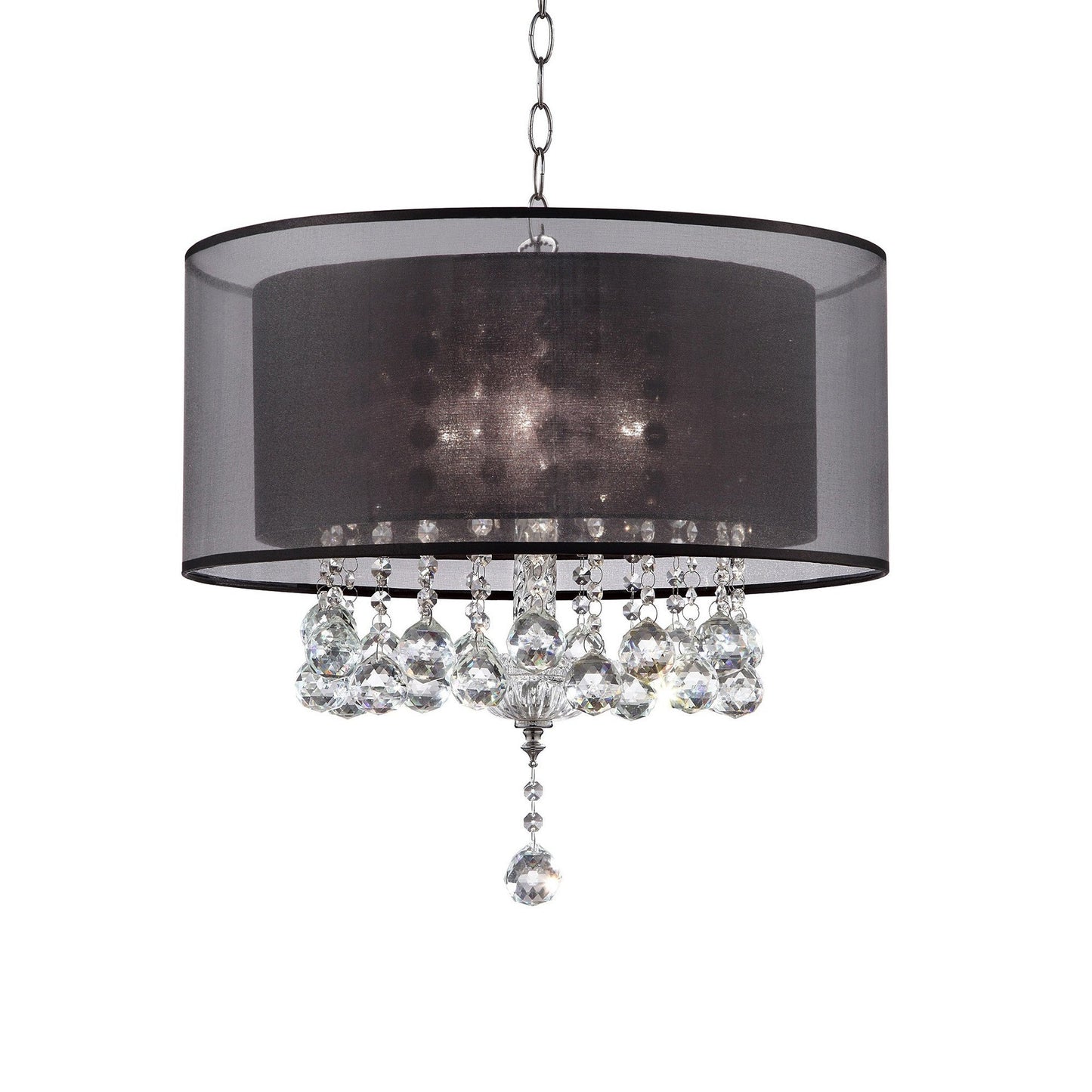 HomeRoots Contempo Silver Ceiling Lamp With Black Shade and Crystal Accents