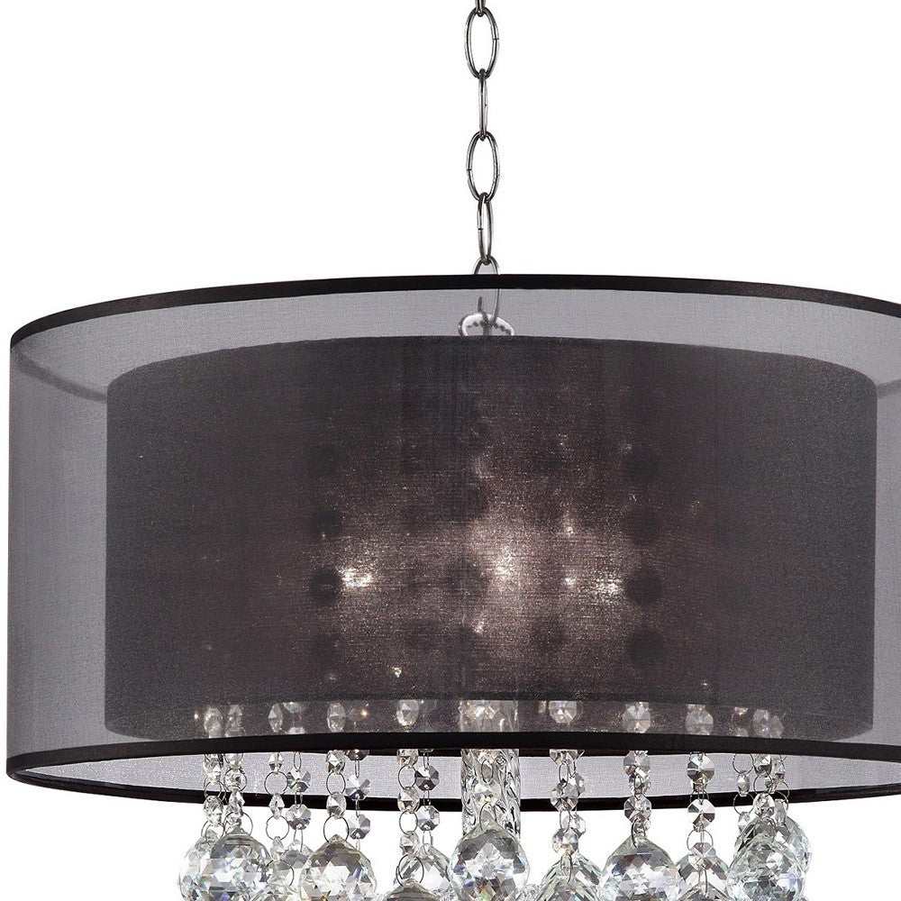 HomeRoots Contempo Silver Ceiling Lamp With Black Shade and Crystal Accents