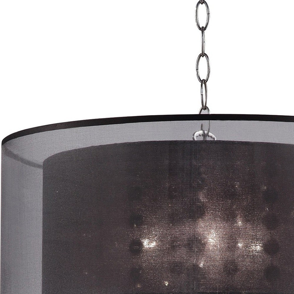 HomeRoots Contempo Silver Ceiling Lamp With Black Shade and Crystal Accents