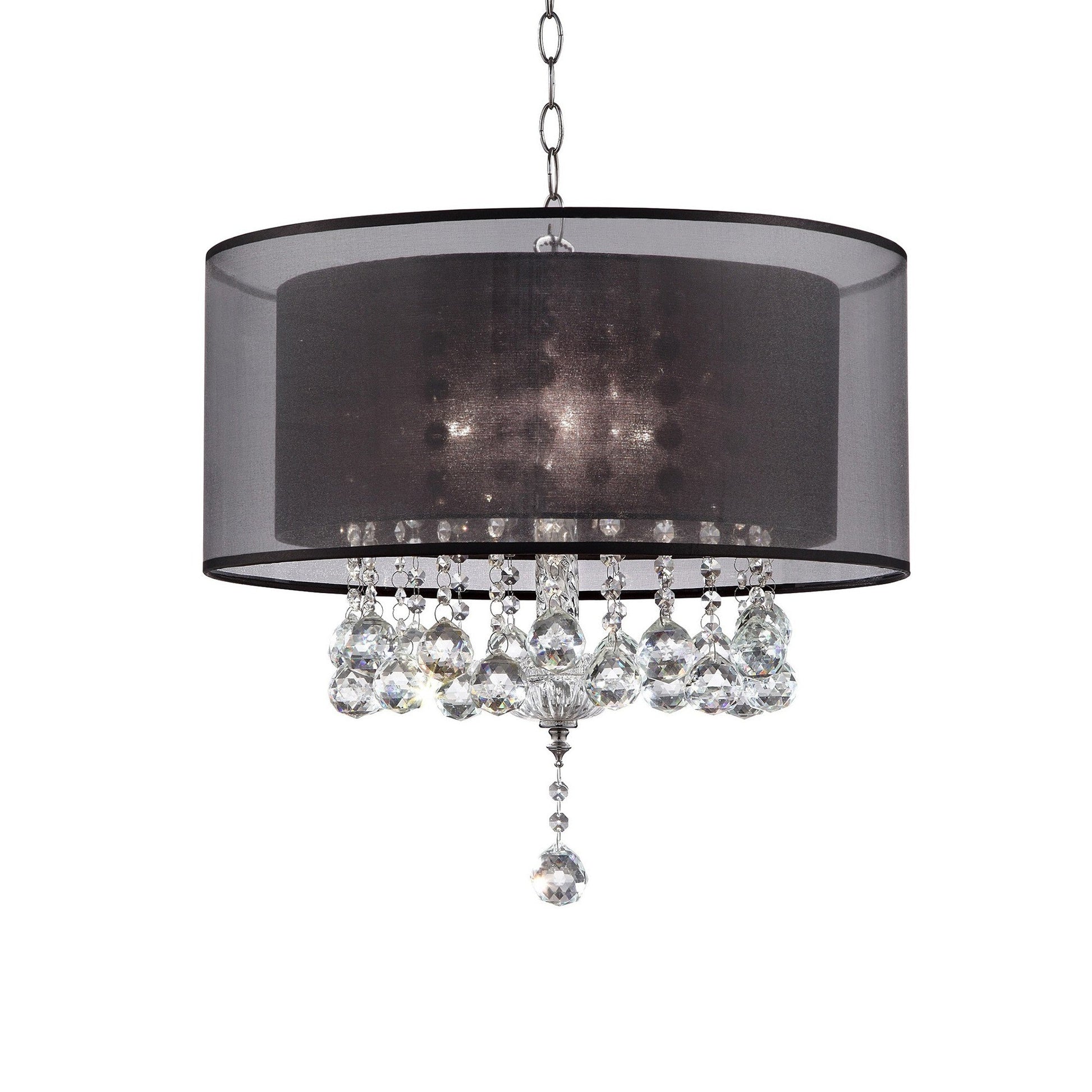 HomeRoots Contempo Silver Ceiling Lamp With Black Shade and Crystal Accents