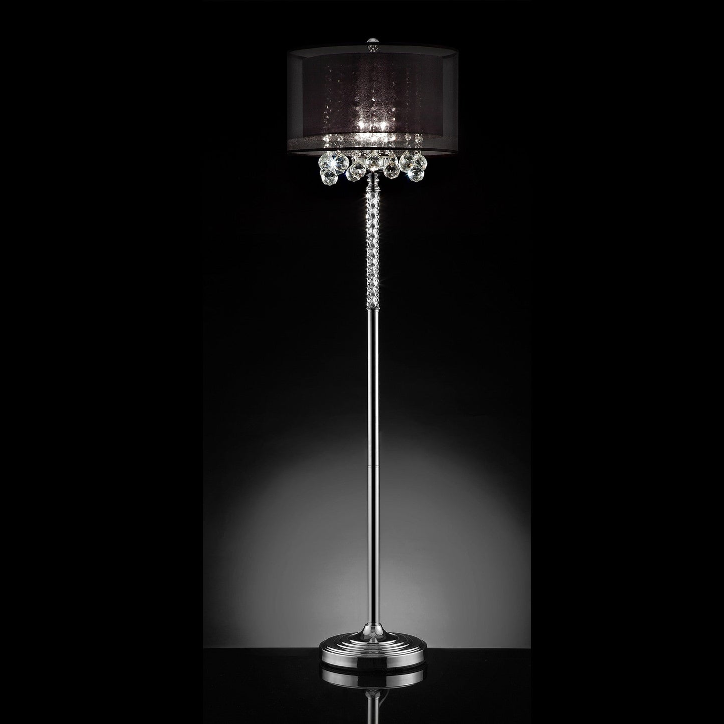 HomeRoots Contempo Silver Floor Lamp With Black Shade and Crystal Accents