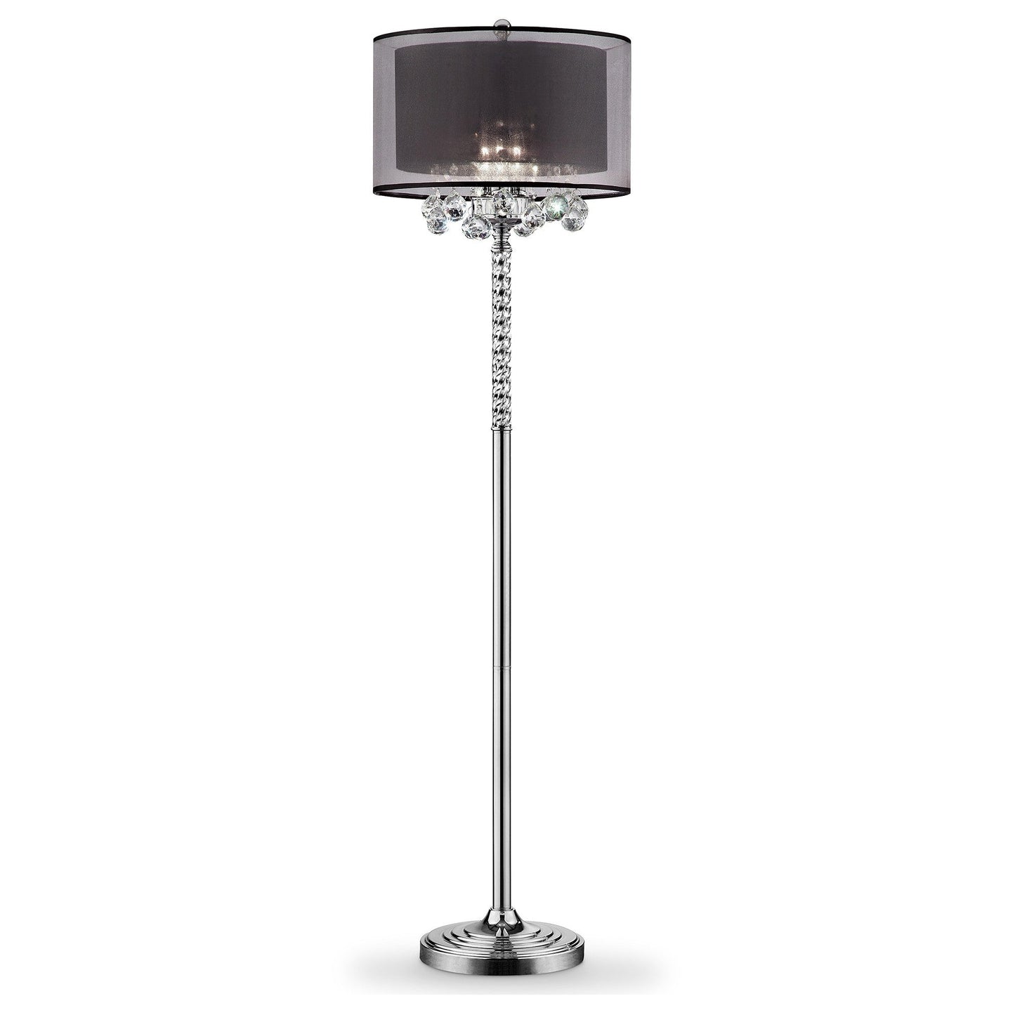 HomeRoots Contempo Silver Floor Lamp With Black Shade and Crystal Accents