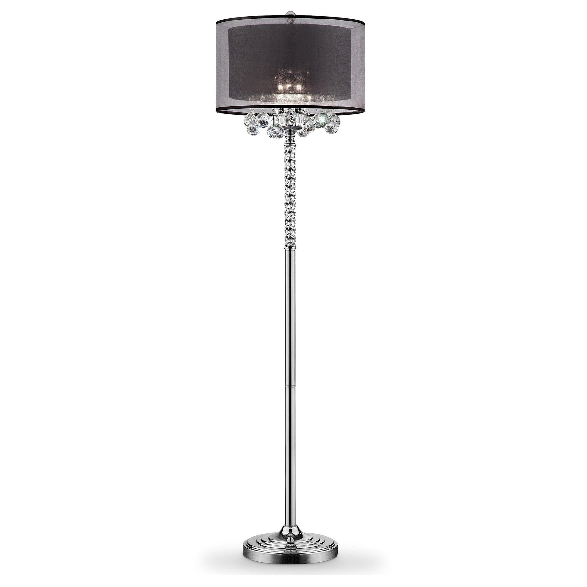 HomeRoots Contempo Silver Floor Lamp With Black Shade and Crystal Accents