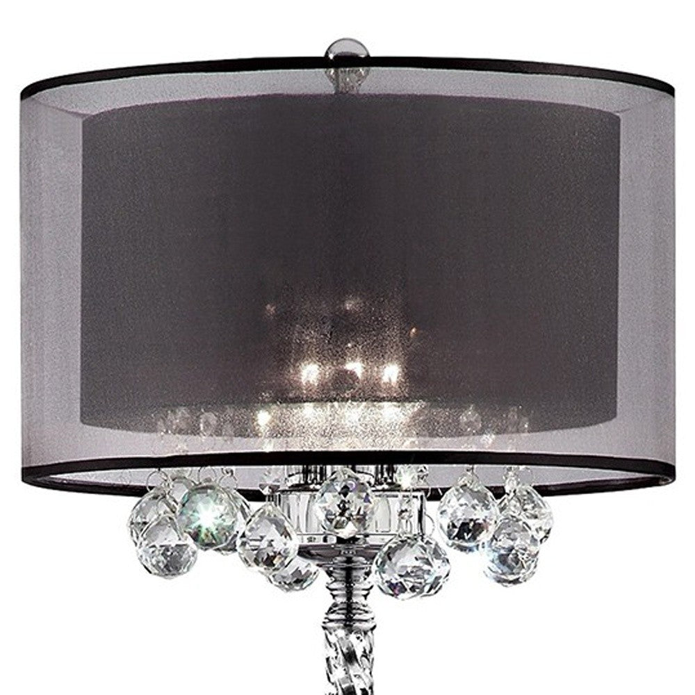 HomeRoots Contempo Silver Floor Lamp With Black Shade and Crystal Accents