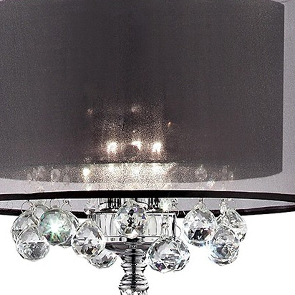 HomeRoots Contempo Silver Floor Lamp With Black Shade and Crystal Accents