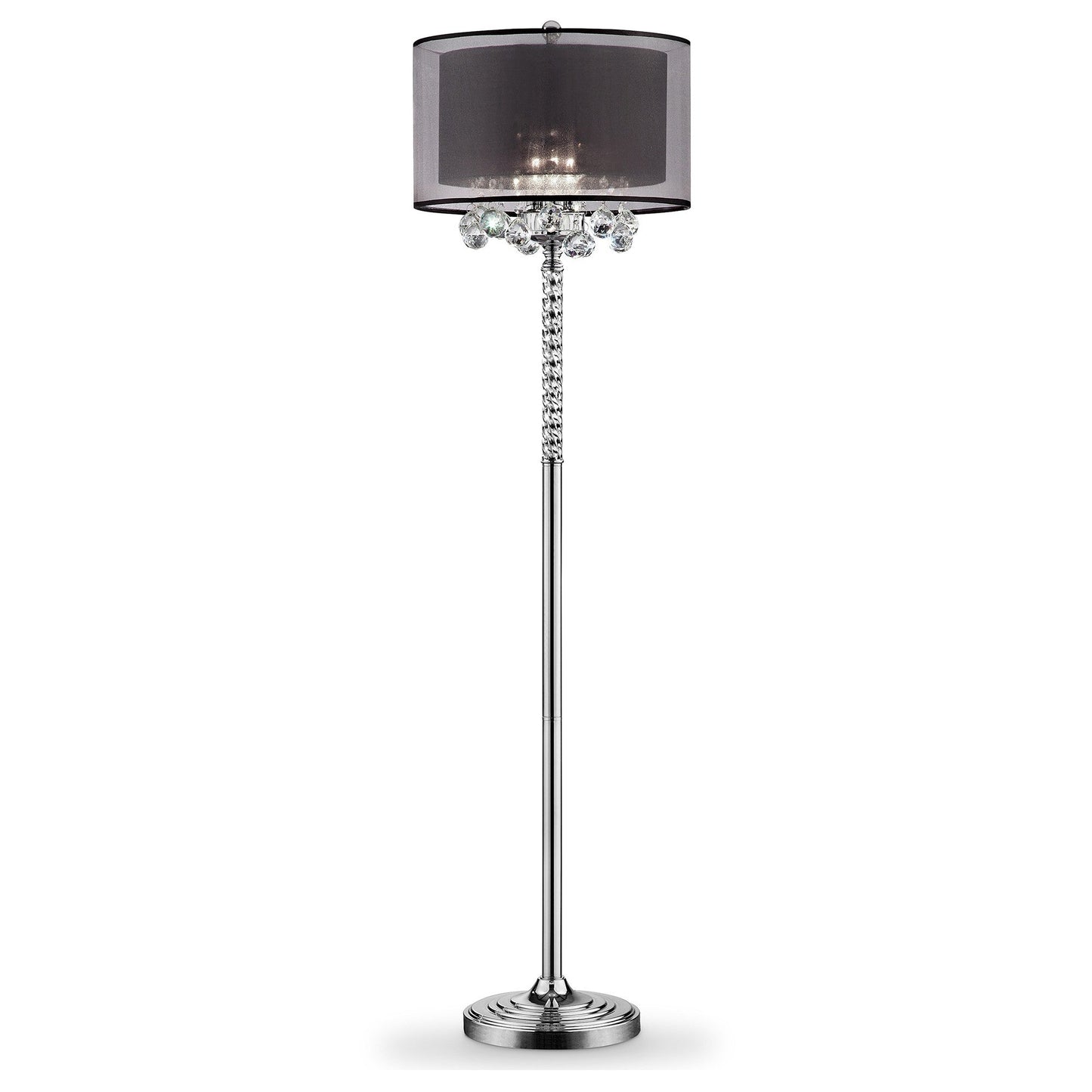 HomeRoots Contempo Silver Floor Lamp With Black Shade and Crystal Accents