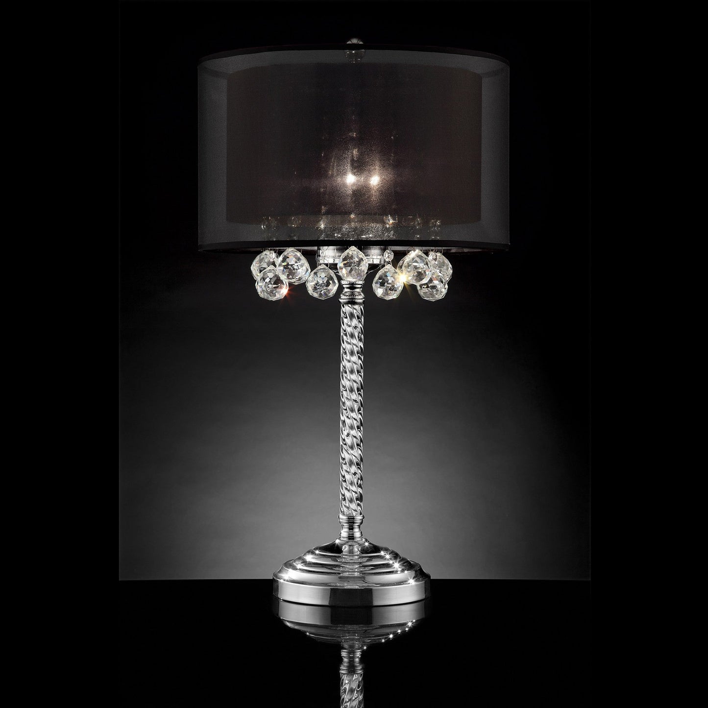 HomeRoots Contempo Silver Table Lamp with Black Shade and Crystal Accents