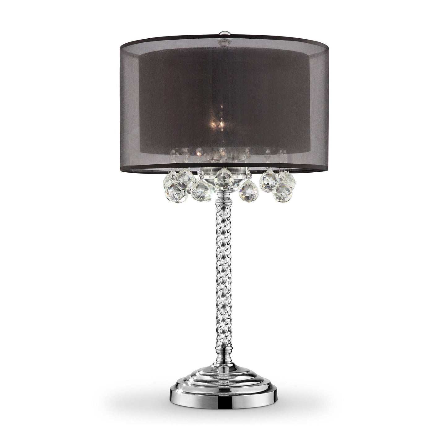HomeRoots Contempo Silver Table Lamp with Black Shade and Crystal Accents
