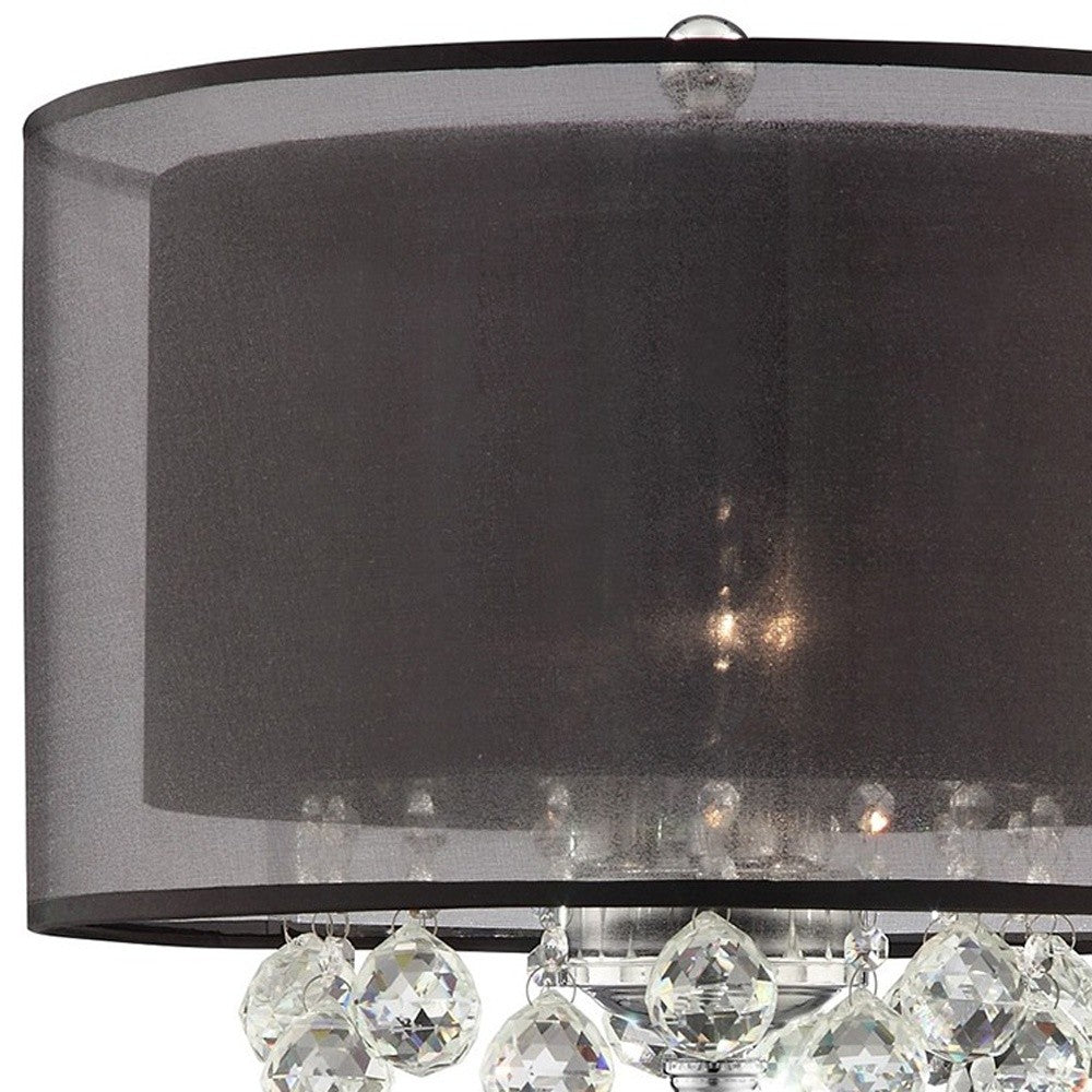 HomeRoots Contempo Silver Table Lamp with Black Shade and Crystal Accents