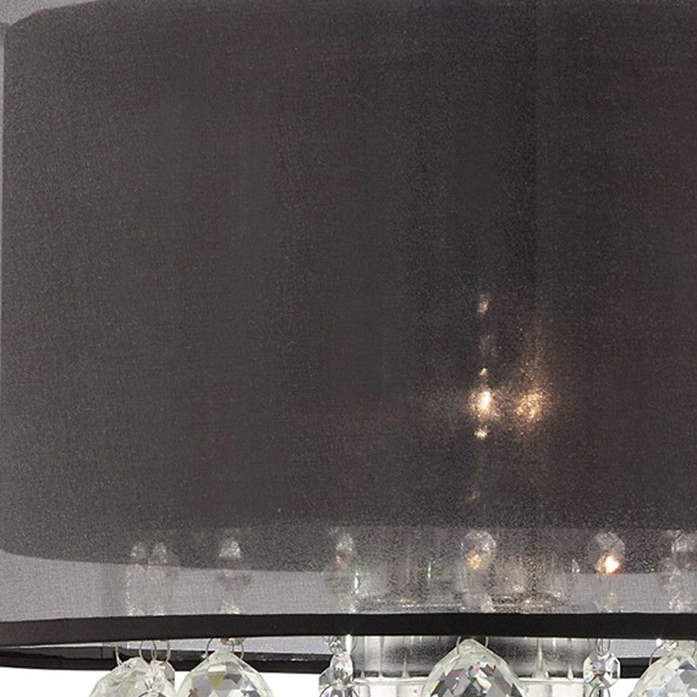 HomeRoots Contempo Silver Table Lamp with Black Shade and Crystal Accents