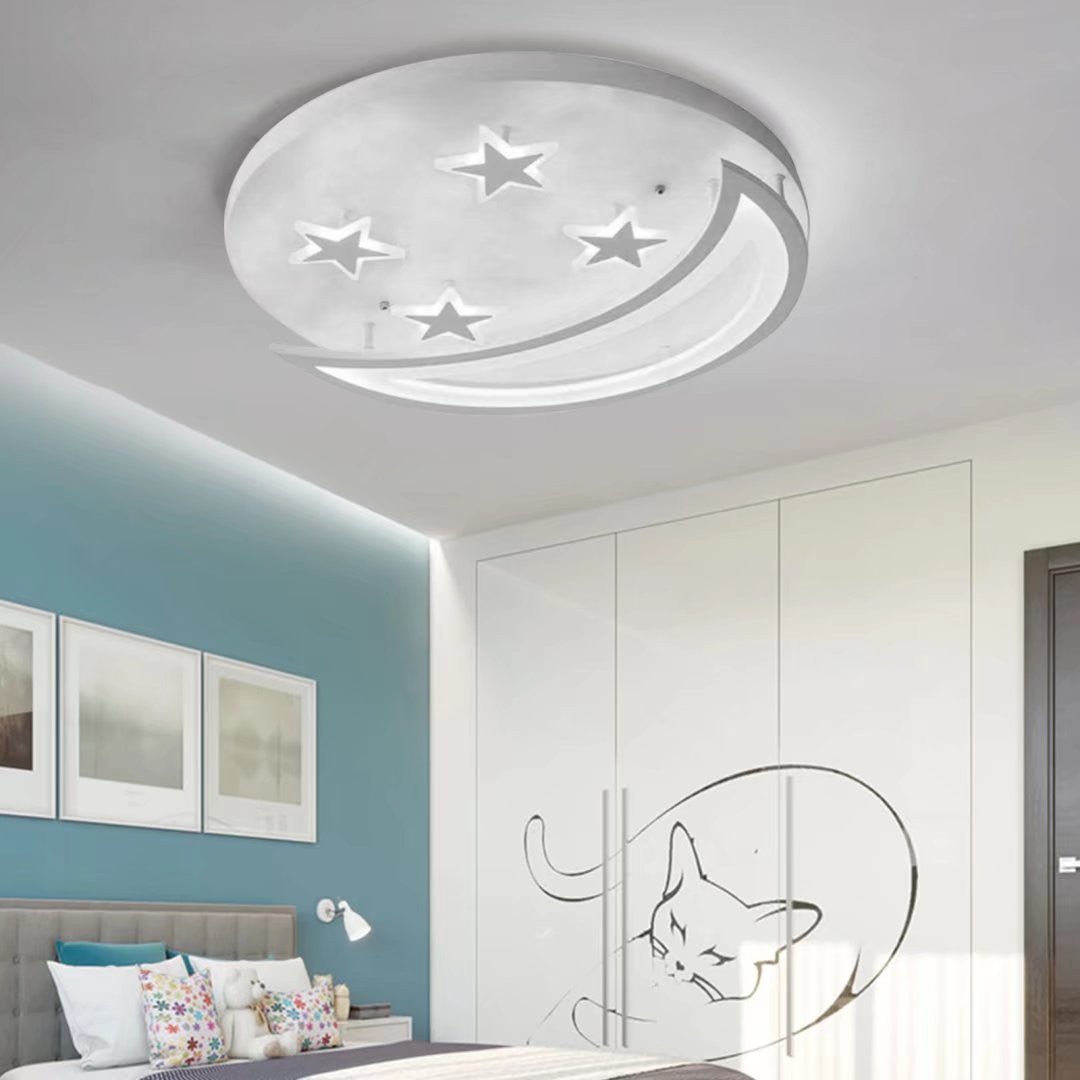 HomeRoots Contemporary Acrylic Moon And Stars Ceiling Lamp in White Finish