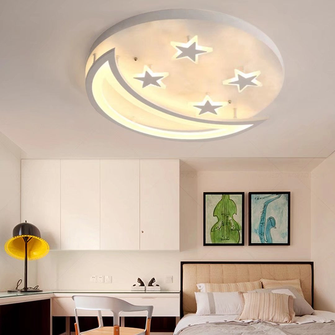 HomeRoots Contemporary Acrylic Moon And Stars Ceiling Lamp in White Finish