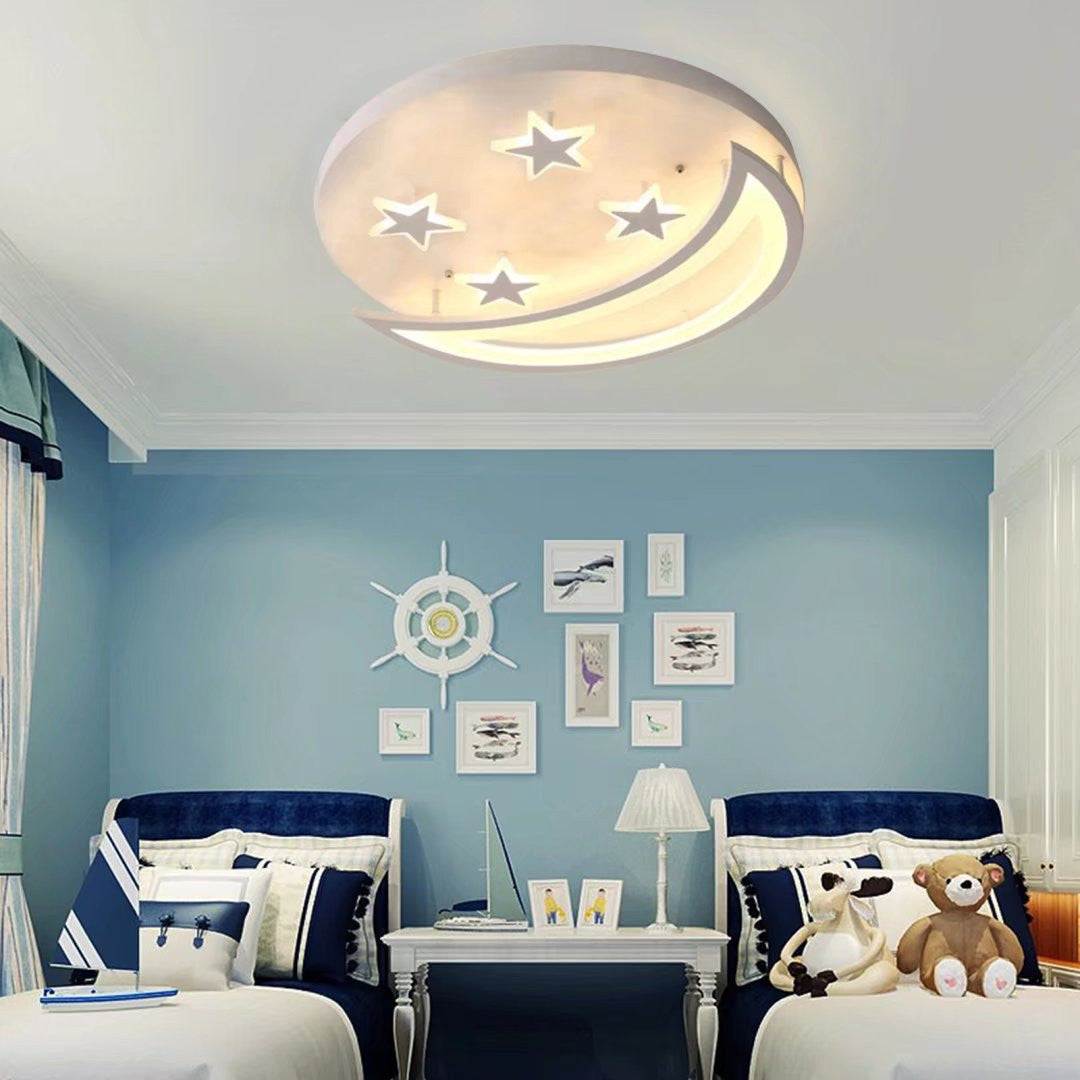 HomeRoots Contemporary Acrylic Moon And Stars Ceiling Lamp in White Finish