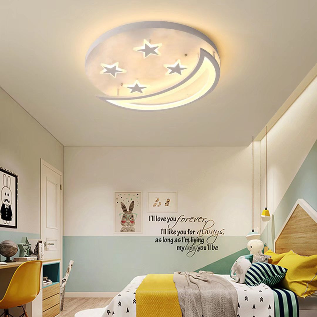 HomeRoots Contemporary Acrylic Moon And Stars Ceiling Lamp in White Finish