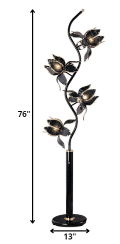 HomeRoots Contemporary Glass Floral Table Lamp in Black Finish