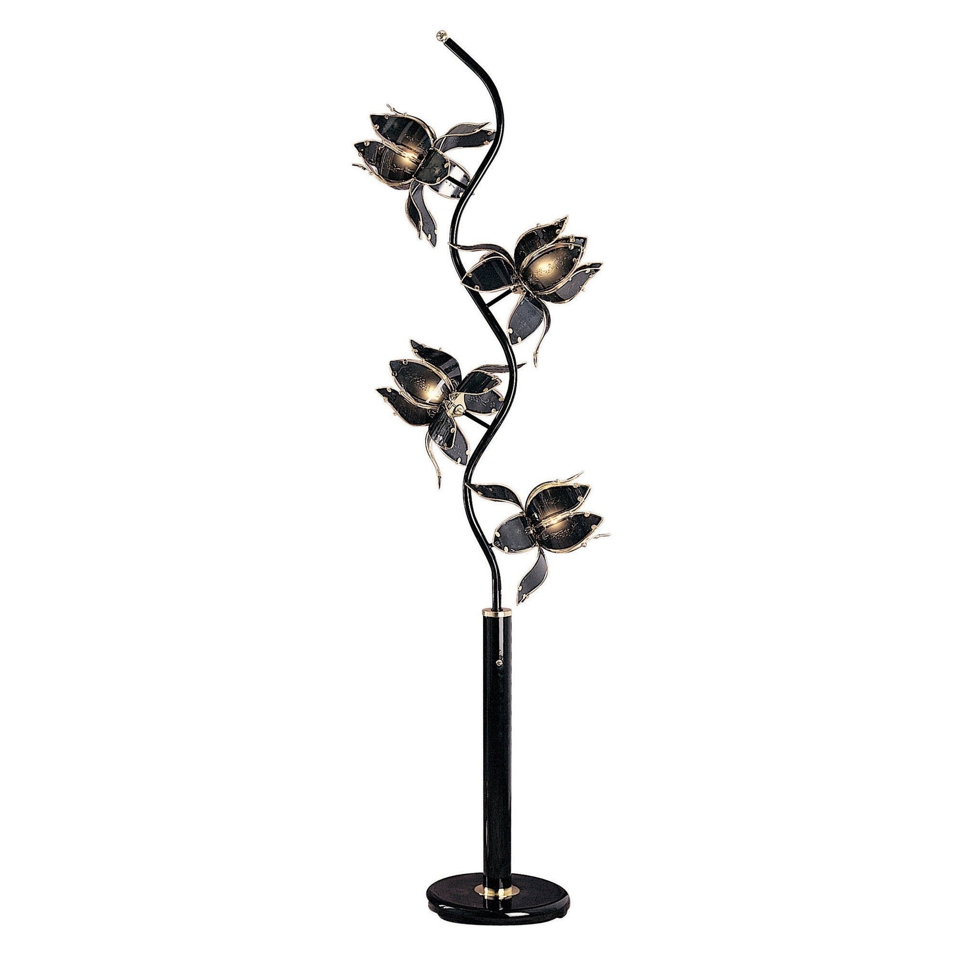 HomeRoots Contemporary Glass Floral Table Lamp in Black Finish