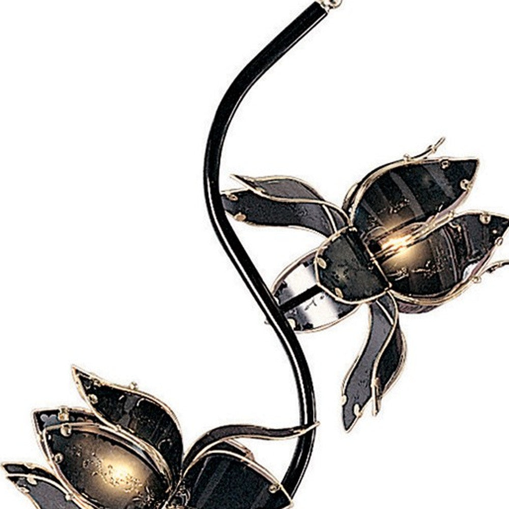HomeRoots Contemporary Glass Floral Table Lamp in Black Finish