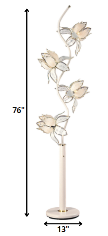 HomeRoots Contemporary Glass Floral Table Lamp in White Finish