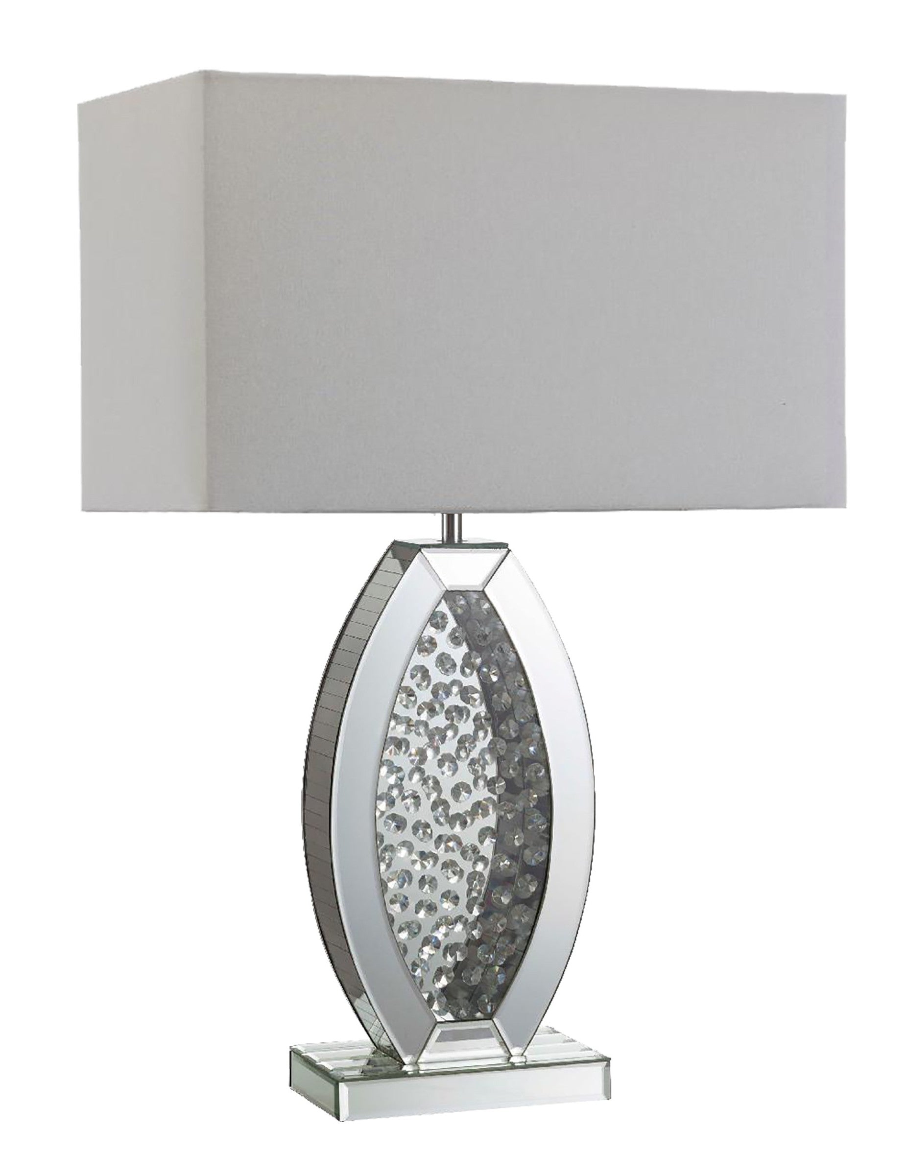 HomeRoots Contemporary Glass Table Lamp With Rectangular Shade in Silver Finish