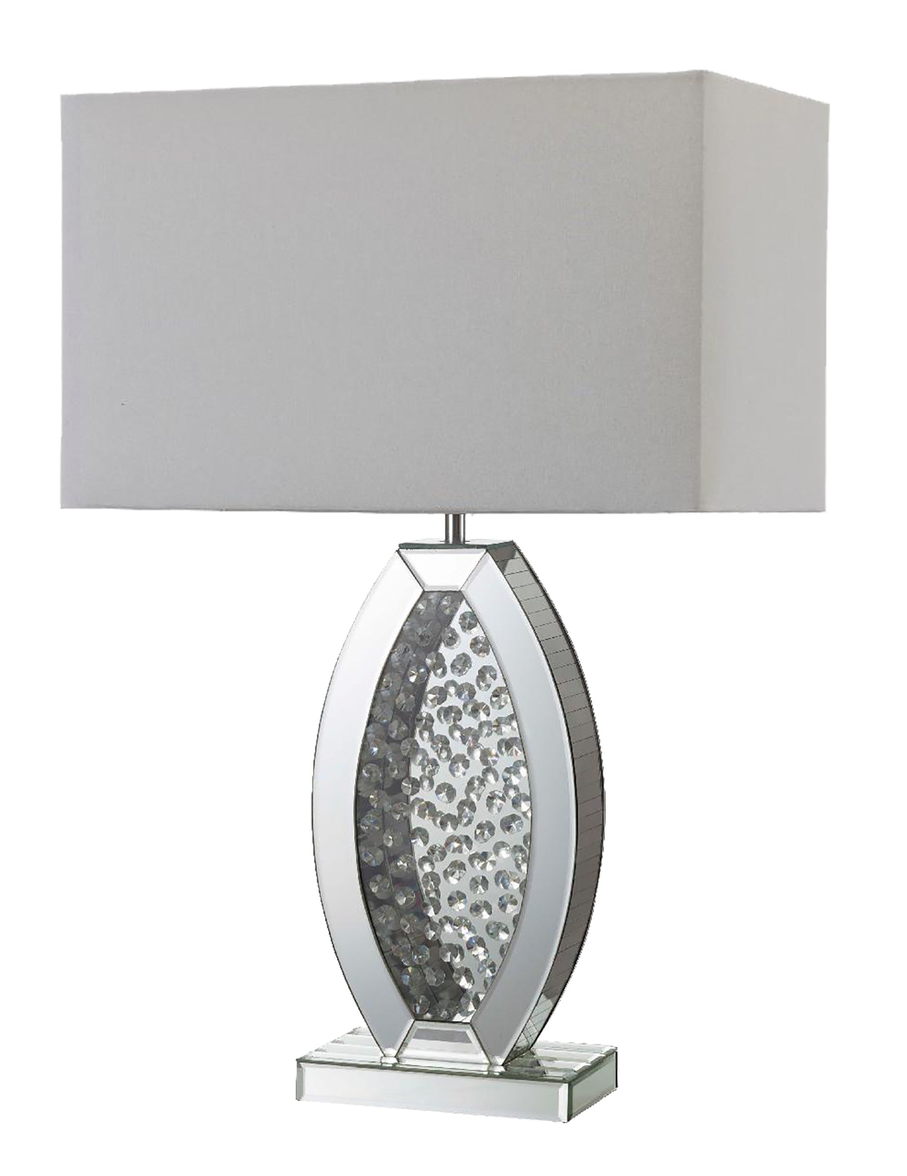 HomeRoots Contemporary Glass Table Lamp With Rectangular Shade in Silver Finish