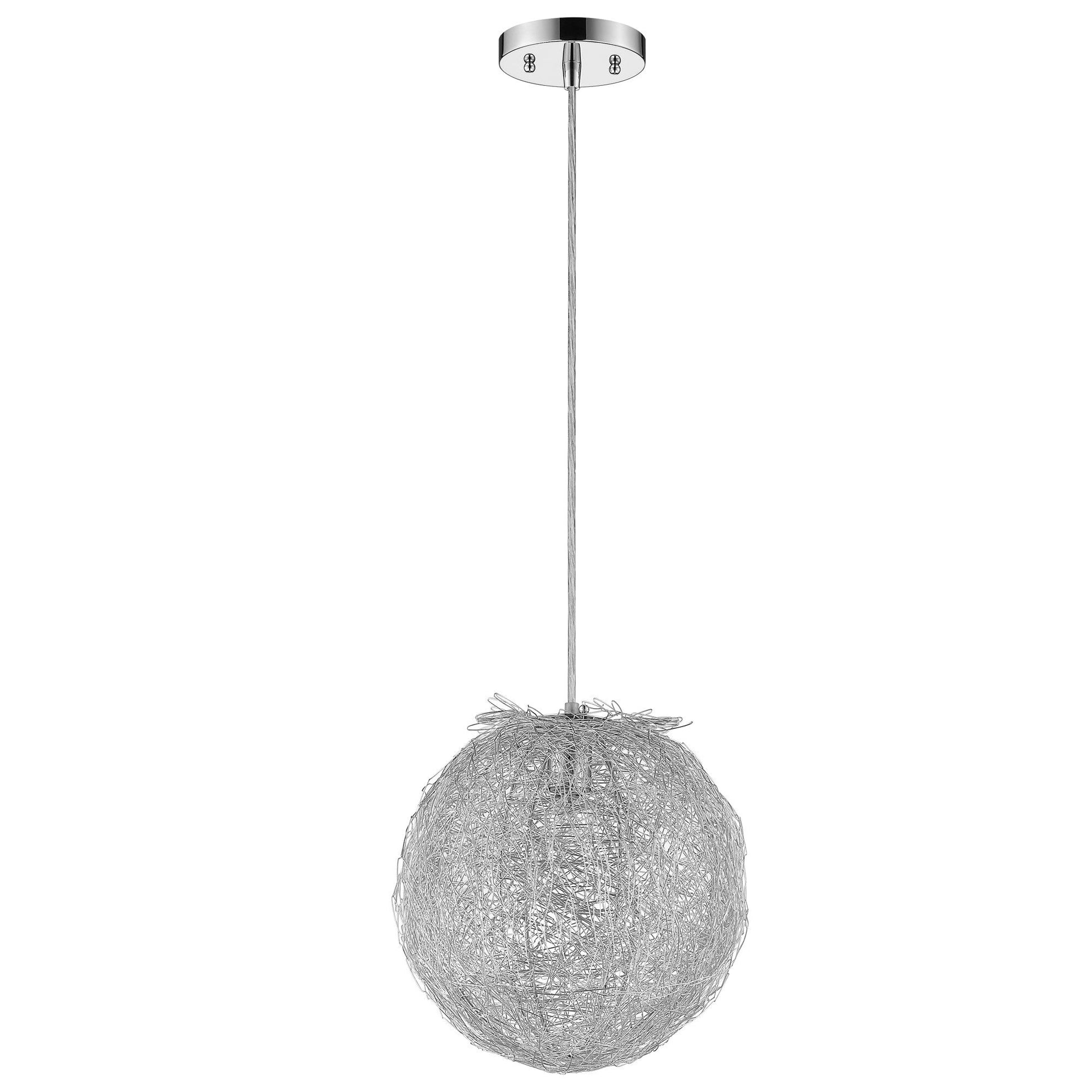 HomeRoots Contemporary Globe Pendant Hanging Light With Silver Finish