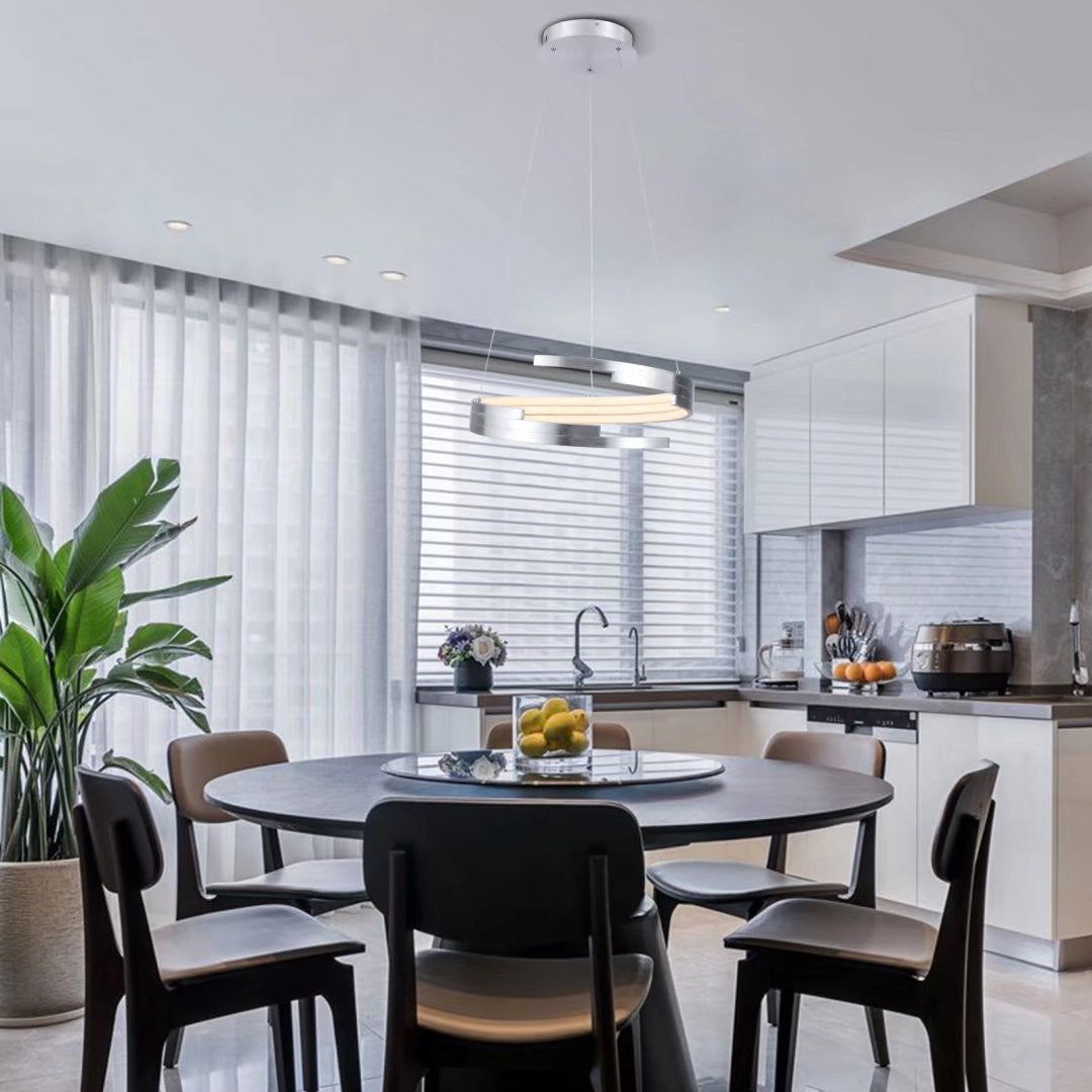 HomeRoots Contemporary LED Circular Spiral Chandelier in Silver Finish