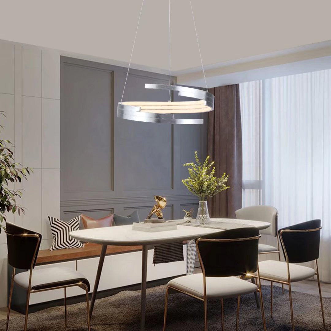 HomeRoots Contemporary LED Circular Spiral Chandelier in Silver Finish