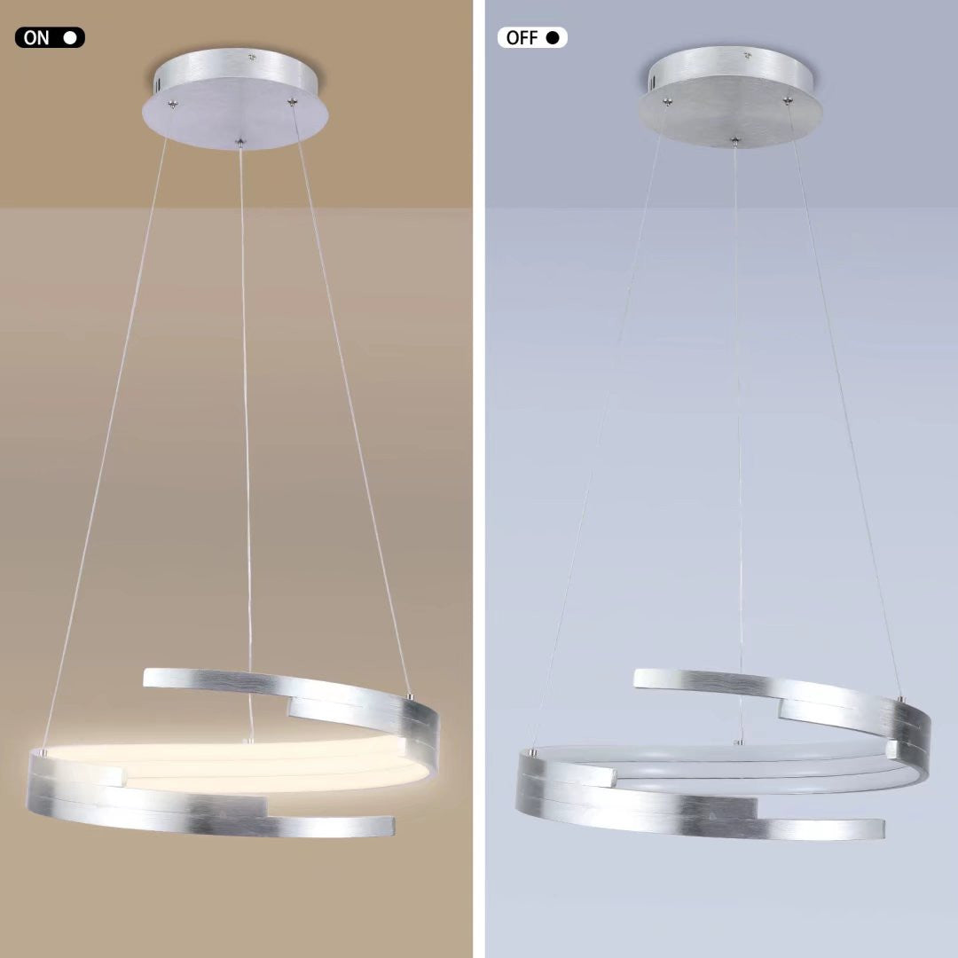 HomeRoots Contemporary LED Circular Spiral Chandelier in Silver Finish