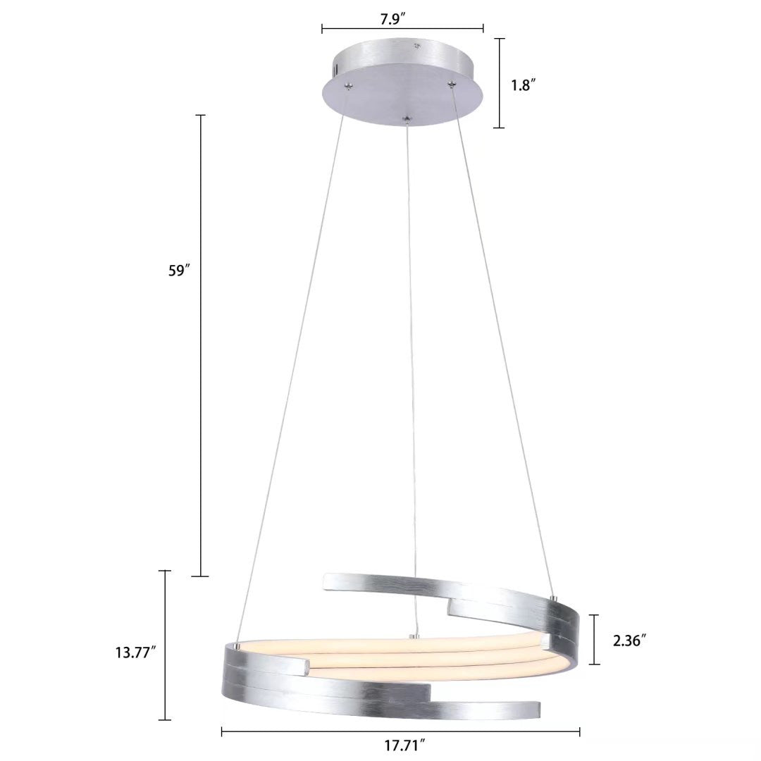 HomeRoots Contemporary LED Circular Spiral Chandelier in Silver Finish