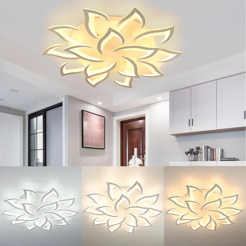 HomeRoots Contemporary Lotus Petal LED Ceiling Light in White Finish