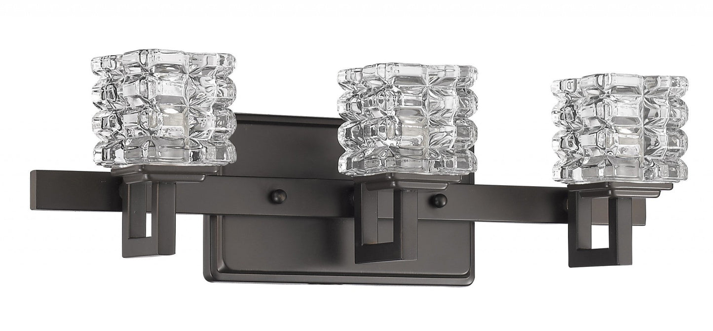 HomeRoots Coralie 3-Light Sconce With Pressed Crystal Shades and Oil Rubbed Bronze Finish