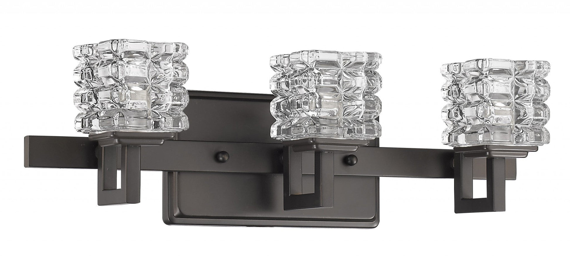 HomeRoots Coralie 3-Light Sconce With Pressed Crystal Shades and Oil Rubbed Bronze Finish