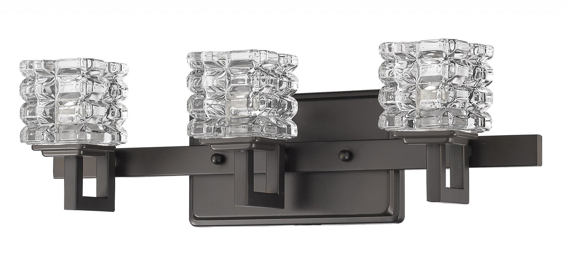 HomeRoots Coralie 3-Light Sconce With Pressed Crystal Shades and Oil Rubbed Bronze Finish