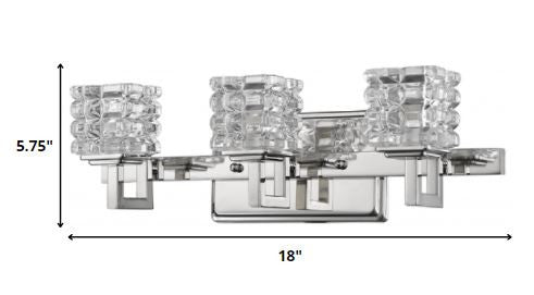 HomeRoots Coralie 3-Light Wall Sconce With Pressed Crystal Shades in Polished Nickel Finish