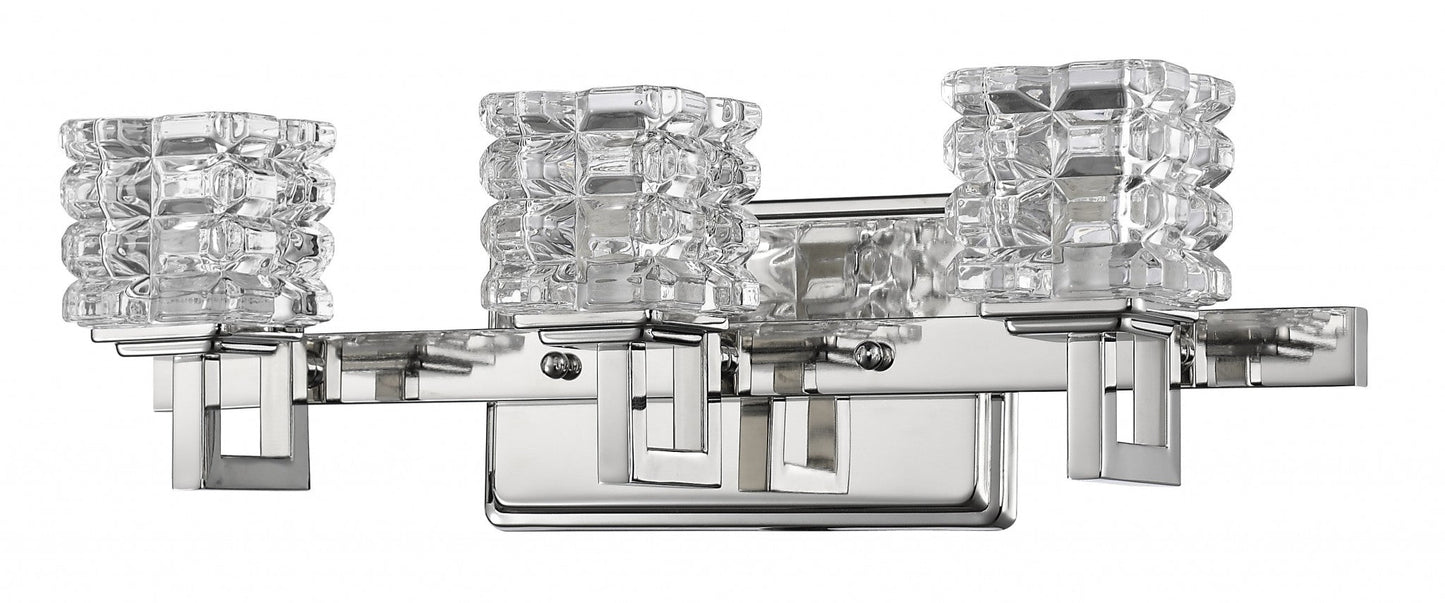 HomeRoots Coralie 3-Light Wall Sconce With Pressed Crystal Shades in Polished Nickel Finish